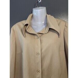 Vintage Solid Shirt Womens Size LRG Beige Button Front Collared Long Sleeve Top